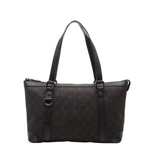 Gucci GG Canvas Tote Bag Handbag Black Canvas Leather